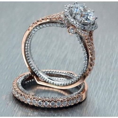 JUNXIN Luxury Female Wedding Ring Set Luxury 14KT Rose Gold Filled Ring Vintage Jewelry Promise Engagement Rings For Women