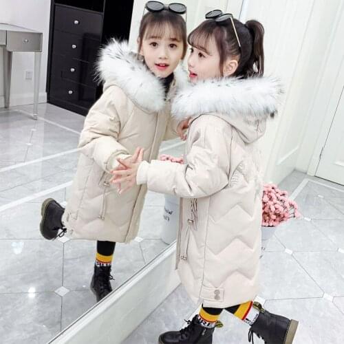 2020 Winter Down Cotton Jacket For Girls Clothes Parka Faux Fur Hooded Girls Snowsuit Kids Children Warm Coats For Girls W659