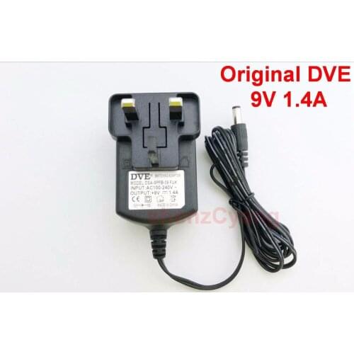 100PCS Original DVE DC 9V 1.4A AC 100V-240V Converter Switching power adapter 1400mA Supply UK Plug DC 5.5mm x 2.1mm-2.5mm