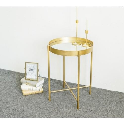 19" Round End table- Gold Metal Frame Circle Mirrorred End Table for Livingroom Bedroom US Warehouse