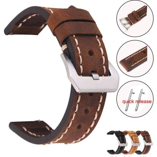 20mm 22mm 24mm Crazy Horse Leather Watch Bands For Samsung Galaxy Watch 3 Band Amazfit GTR GTS Huawei GT2 Quick Release Straps