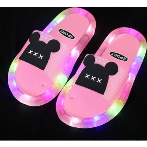 2021New Summer Girls Boys Luminous Slippers Children Soft PVC Shoes Toddler Kids Home Sandals Comfortable Baby Pink