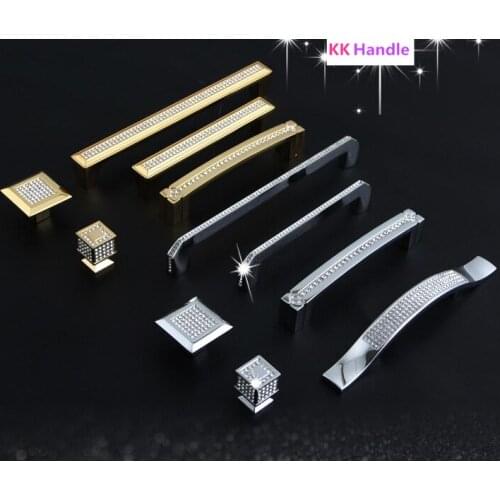24K Real Gold or Chrome Czech Crystal Drawer Cabinet Knobs Wardrobe Door Handle Furniture Knobs Pull Handles