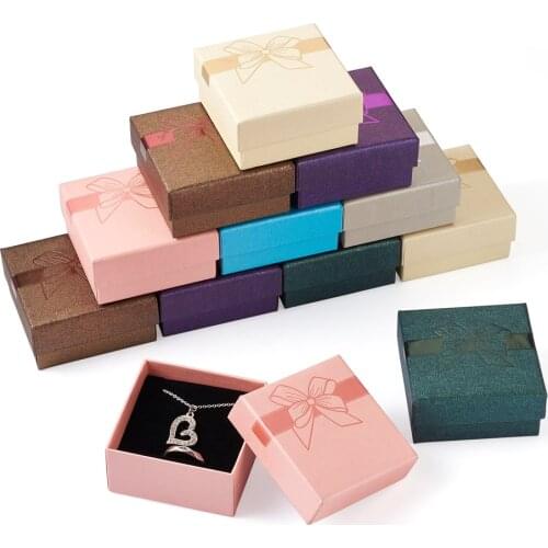 24pcs Rectangle Cardboard Jewelry Gifts Boxs for Necklace Ring Packaging display Box, with Bowknot and Sponge Inside,Mixed Color
