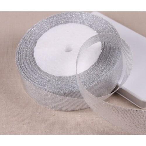 25 Yards 25mm 1'' width glitter ribbon gift packing belt wedding party Christmas embellishment ribbon sewing accessories silver