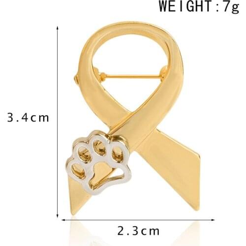 36PC New Personality Creative Awareness Gold Color Ribbon Dog Cat Claw Prints Charm Brooches Pet Lovers Women Men Jewelry Gifts