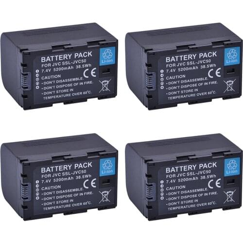 4Pcs SSL-JVC75 SSLJVC75 SSL-JVC50 JVC50 Battery for JVC GY-HM600, GY-HM650, GY-HMQ10, GY-LS300 Camcorder Batteries