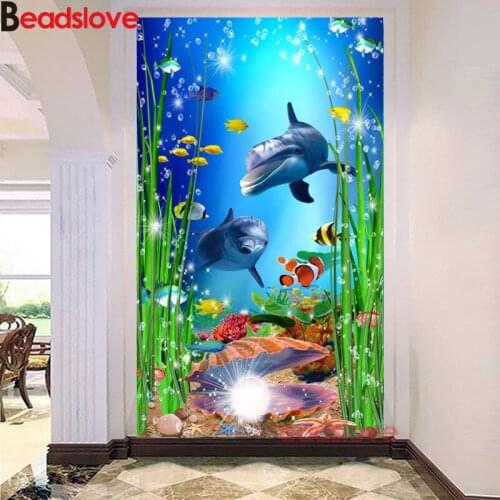 5D Diy Full Round Drill Underwater World Dolphin Fish Diamond Painting Diamond Embroidery Cross Stitch Mosaic Glowing seashell