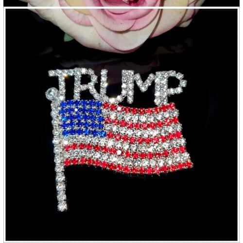 Blingbling Handmade Crystal "TRUMP with the USA flag" Word Brooch Pin Souvenir for United States of 2020 Presidential Election