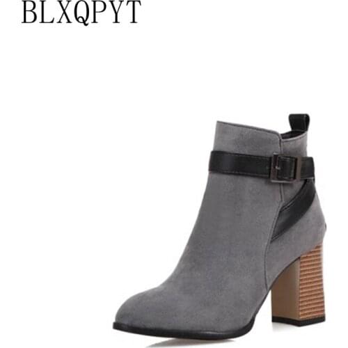 BLXQPYT Winter Boots Big size 33-50 New Round Toe Boots for Women Sexy Ankle Zip high Heels 8cm Fashion party wedding Shoes T9-3