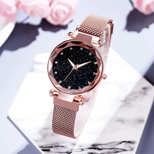 2020 Fashion Womens Luxury watches magnetic Mesh Belt Starry Star watch Analog Quartz WristWatch Gold Ladies Reloj Mujer Clock