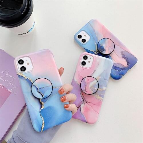Phone Case sFor iPhone X XS XR 7 8 Plus 11 Pro Max SE 2020 Case Luxury Marble Stand Phone Holder Soft Silicone IMD Cover Capa