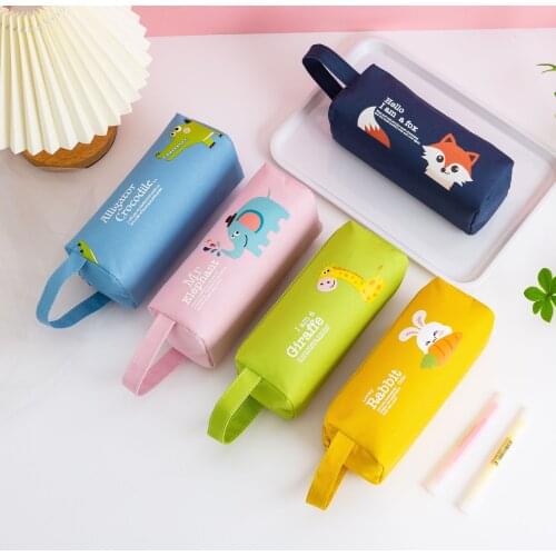 Pencil Case Large Capacity Cartoon Animals Double Layer Simplicity Cute Kawaii Student Stationery Pink School Supplies Gift
