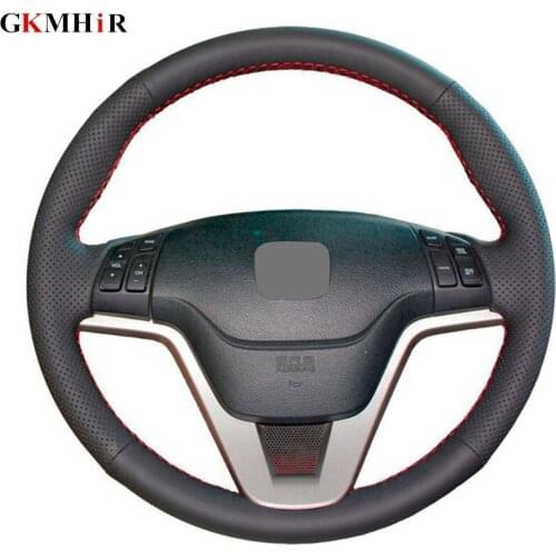 Black Artificial Leather Hand-stitched Car Steering Wheel Cover for Honda CRV 2007-2011