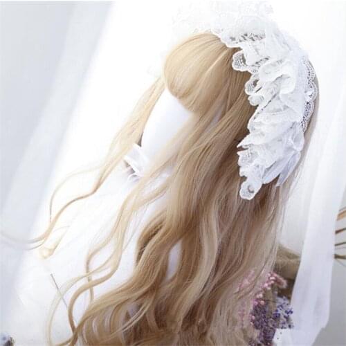Golded Long Wave Curly Wig With Bangs For Women Hair Cosplay Wig Lolita Wigs D716