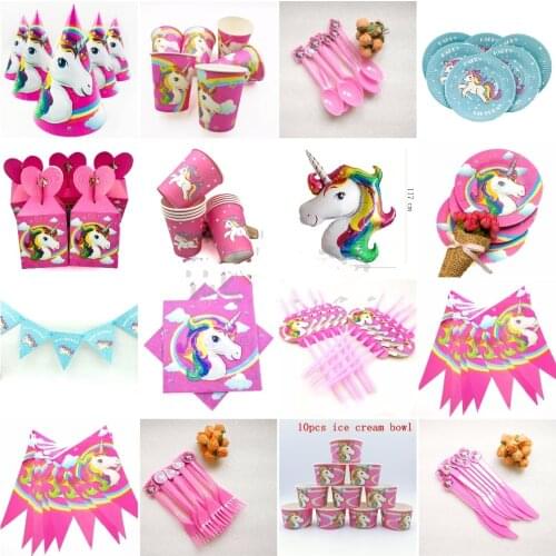 Unicorn Theme Party supplies Tablecloth Napkins Plates Popcorn Supplies Cups Knives And Forks Spoons Birthday Party Decoration