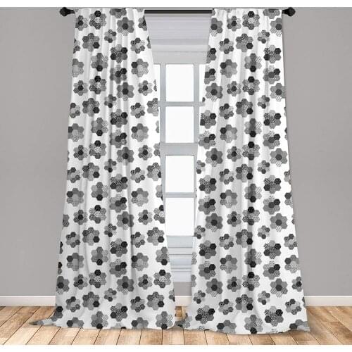Geometric Curtains Monochrome Hexagonaled Shapes Forming Abstract Floral Petals Window Treatments for Living Room Bedroom