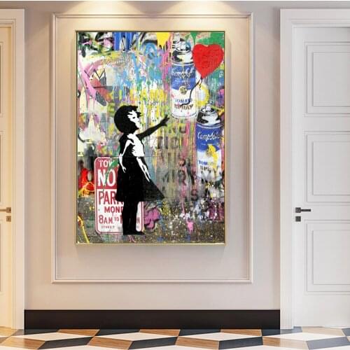 Graffiti Art Girl Holding A Balloon Canvas Paintings Modern Street Art Wall Art Pictures for Living Room Home Decor (No Frame)