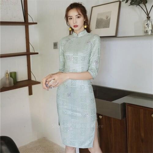 Qipao Dress Cheongsam Chinese Traditional Outfits Girl Women Embroidery Sexy Butterflies Chinese Style Hanfu Oriental Vintage