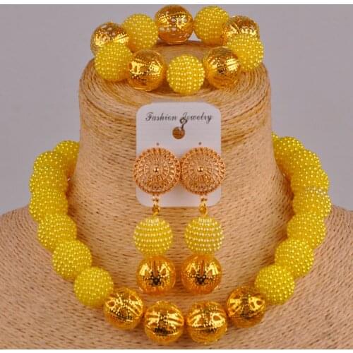 Costume necklace yellow jewelry set simulated pearl nigerian wedding african beads jewelry sets FZZ88