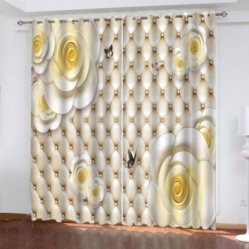 Beautiful Photo Fashion Customized 3D Curtains gold relief flower curtains 3d stereoscopic curtains