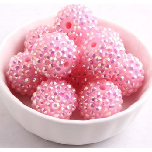 Kwoi vita 100pcs A lot Pink Ab 20MM Jelly Resin Rhinstone Ball Beads for Chunky Jewelry Making