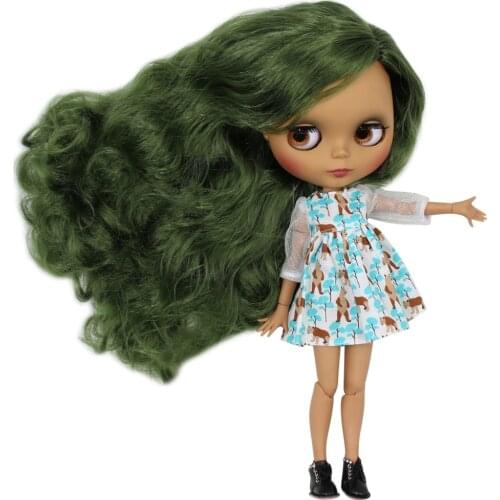 ICY DBS Blyth doll 1/6 bjd joint body dark skin matte face green hair 30cm toy girls gift