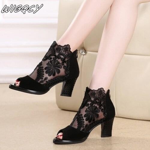 Summer mesh Peep Toe sandals sexy heels single shoes women shoes in Europe and America 2020 spring and summer gauze mujer