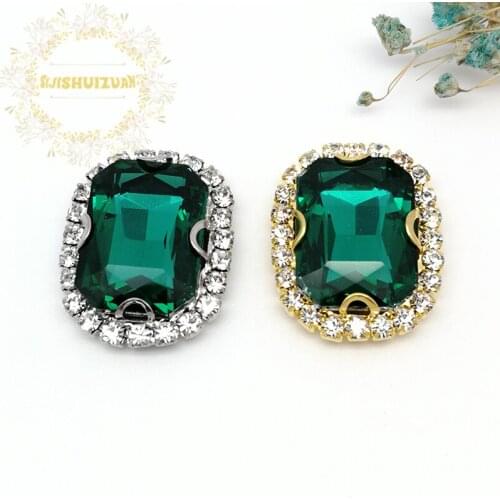 Malachite green Rectangle Glass Crystal sew on rhinestone with Crystal buckle Diy wedding dress Mobile Accessories Free shipping
