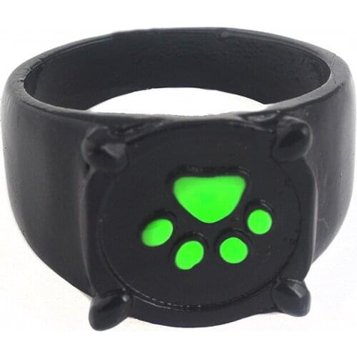 Lovely Cartoon Black Cat Paw Green Pawprint Finger Ring Fashion Black Rings For Men Women Party Jewelry Birthday Christmas Gift