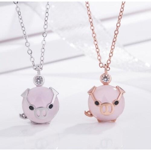 40GB Fashion Cute Rose Gold Rose Crystal Pendant Lucky Pig Necklace Girl Gift