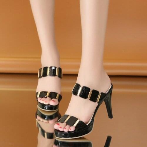 Women Sexy High Heel Mules Clogs Black Fish Mouths Ankle High Thin Mules Slippers Female Slip On Sandal Shoes buty damskie