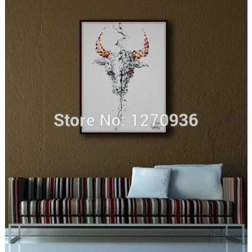 High Skill Handmade Heavy Knife Animal Bull Head Art Oil Painting on Canvas Abstract Cow Canvas Painting Art for Home Decor