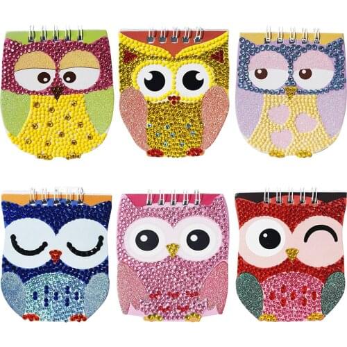 DIY Owl Cartoon Rhinestone Notebook Children 5D Painting Handmade Craft 6pcs Set Diamond Painting Diary Book Decor Gift