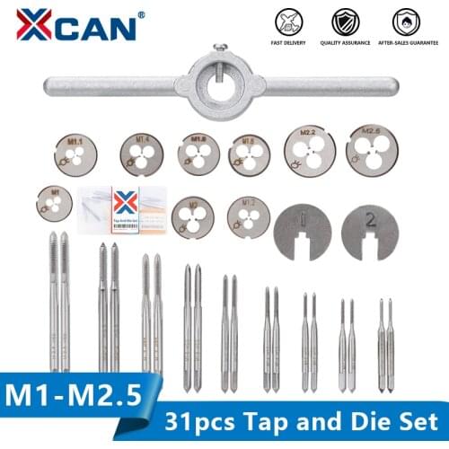 XCAN Tap Die Set 31pcs M1-M2.5 Metric Thread Tap and Die Screw Tap Die Wrench Threading Tools