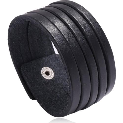 Punk Men Black Leather Multilayer Bracelet Simple Fashion Wrap Bracelet Wristband Bracelets Handmade Jewelry Making