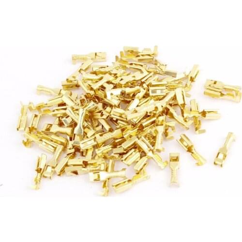 UXCELL 100 Pcs Gold Tone 3mm Wide Female Spade Brass Crimp Terminal Connectors New