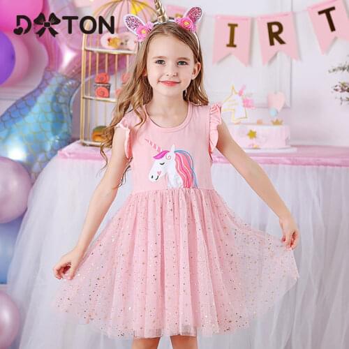 DXTON Unicorn Girls Dress Summer Children Clothing Cartoon Animal Princess Party Costume 2020 Toddler Dress For Girls Clothes