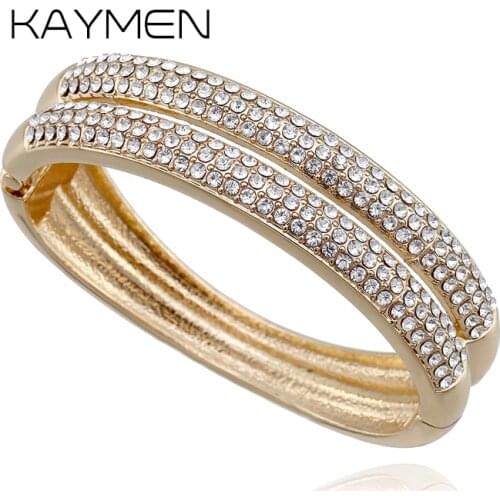 Womens Full Rhinestones Metal Fashion Bangle Bracelet for Party Golden or Silver Plated Nice Luxury Bangle Jewelry Gift