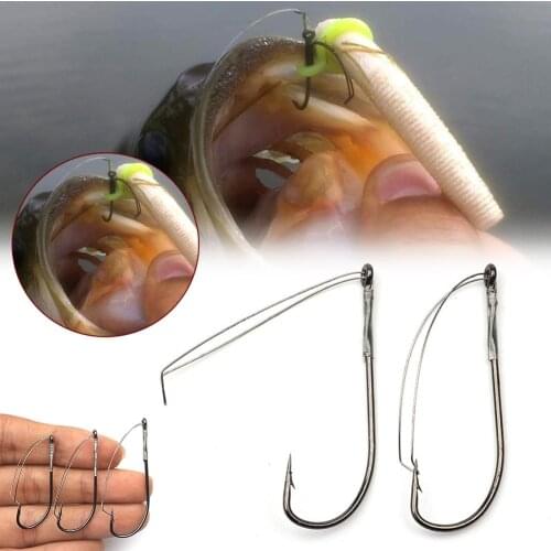 10pcs/Box Bass Single Worm Hook Weedless Barbed Steel Fishhook Hook Lure Bait Holder Fish Tackle Tools Pesca Fishing Accessories