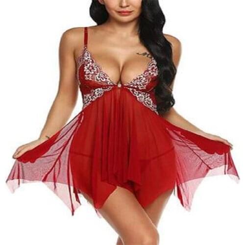 Sexy Lingerie Womens Nightgown Front Closure Night Dress Lace V Neck Sexy Dress Woman Nightie See Through Sleepwear Plus Size