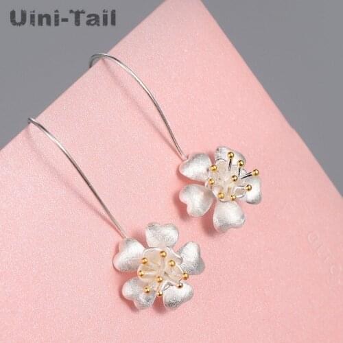 Uini-Tail hot new 925 sterling silver sweet golden flower upside down earrings fashion tide flow high quality flower earrings
