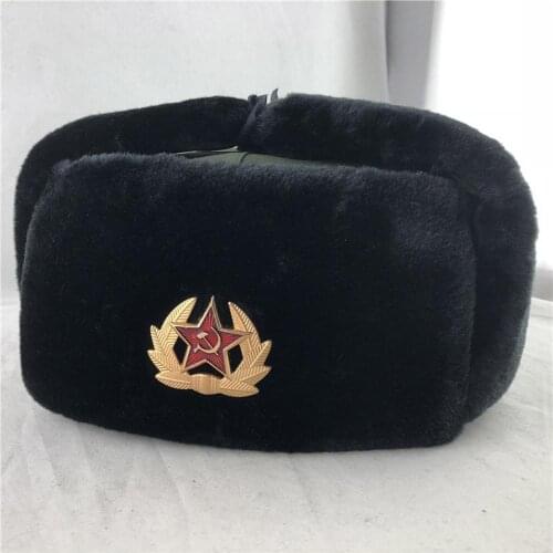 Soviet Army Military Badge Russia Ushanka Warm Hats Caps Rabbit Winter Women Outdoor Men Earflap Warm Hats Faux Fur Thick L3U8