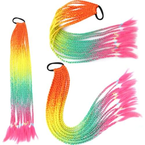Rainbow Pink Ponytail Hairpiece With Rubber Band Hair Ring Chignon Long Braid Synthetic Hair Pony Tail Hair Extensions
