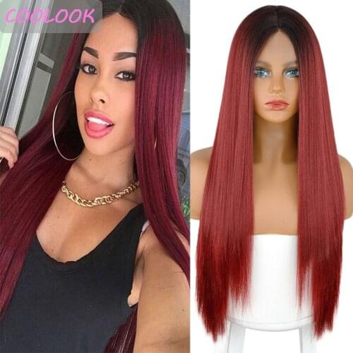 Synthetic Lace Front Wigs for Black Women 30 Inch Long Straight Red Wig African American Lace Part Wigs Heat Resistant Fake Hair