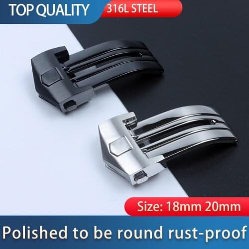 316L Stainless Steel Folding Butterfly Buckle 18mm 20mm Silver Black Watch Band For TAG Clasp For HEUER CARRERA Clasp Lock Strap