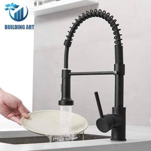 Kitchen Faucets with Sprayer Brushed Nickel Spring Spout Faucets Pull Down Sprayer Solid Brass Countertop Faucet Kitchen Faucets