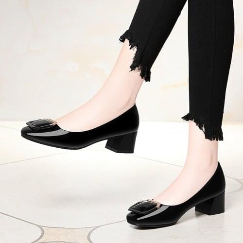 Square Toe Single shoes womens shoes 2021 new shallow mouth thick heel work high heels mid-heel ladies Slip-On Vintage casual