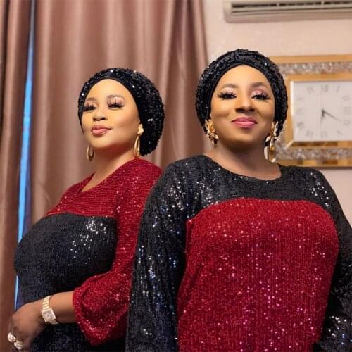 African Dresses Women Ptchwork Beaded Sequins Muslim Party Dress Dashiki Clothes Abaya Dubai Robe With Headscraft