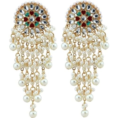 Women Bollywood Ethnic Bridal Bride Kundan Earrings Pearls Jhumka Jhumki Indian Bahubali Drop Earrings Fashion Jewelry